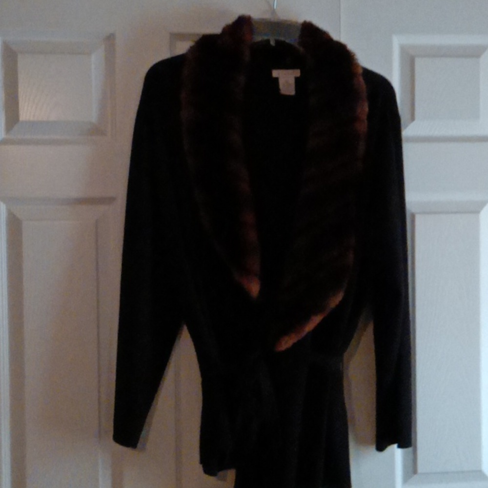 Wrap around sweater and skirt tonight with removable fur collar
